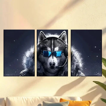 3pcs dog wearing helmet and Fashion Glasses Wall Art Set Canvas Unframed - High Quality Print 100% Australian Made Wall Canvas