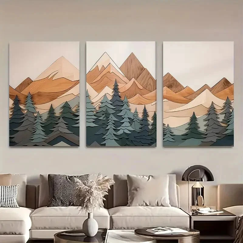 3pcs Large Forest Mountain Nature Inspired Design Metal Print Ready to Hang Art