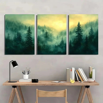 3pcs Vermont Landscape Foggy Forest Scene Metal Print Ready to Hang Art