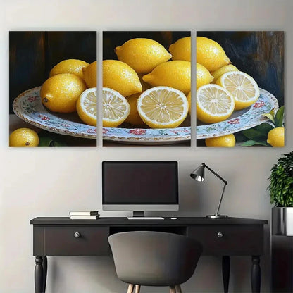 3pcs Vibrant Lemon Still Life Metal Print Ready to Hang Art