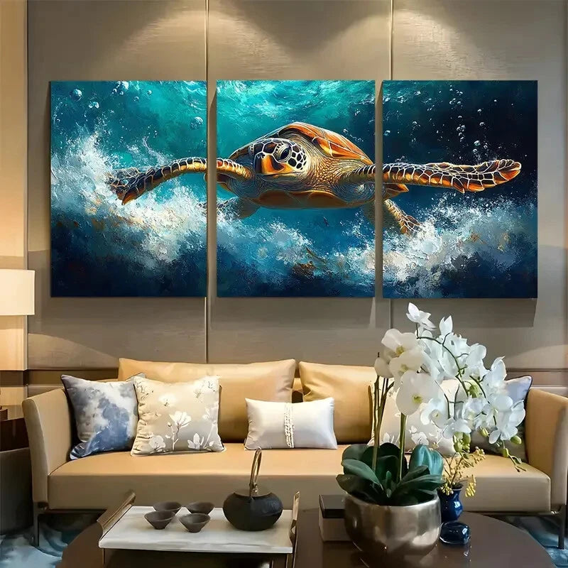 3pcs Serene Sea Turtle Marine Wildlife Design Metal Print Ready to Hang Art