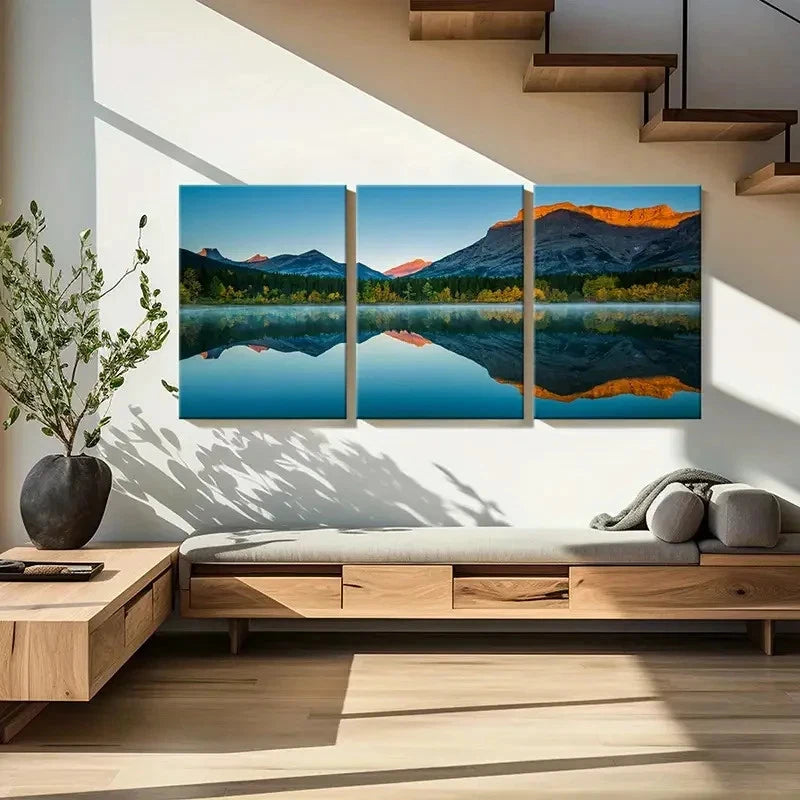 3pcs Lake Mountain Modern Landscape Wall Art Set Canvas Framed 40x60cm - High Quality Print 100% Australian Made Wall Canvas Ready to Hang