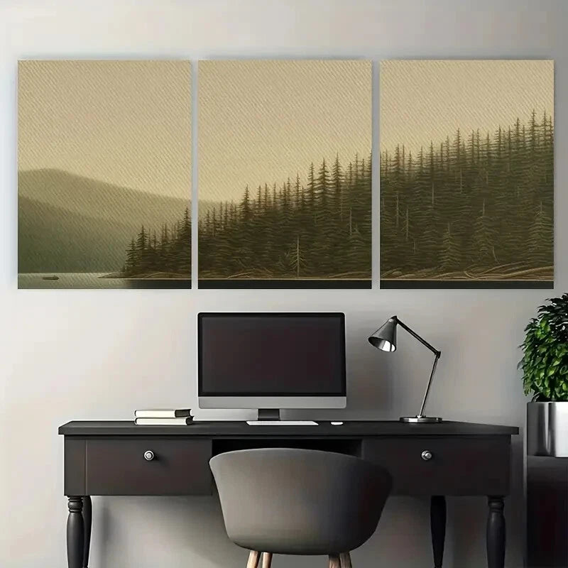 3pcs Featuring Lake Water Trees and Fishing Boat Metal Print Ready to Hang Art