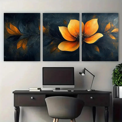3pcs Abstract Geometric Floral Orange Design Metal Print Ready to Hang Art