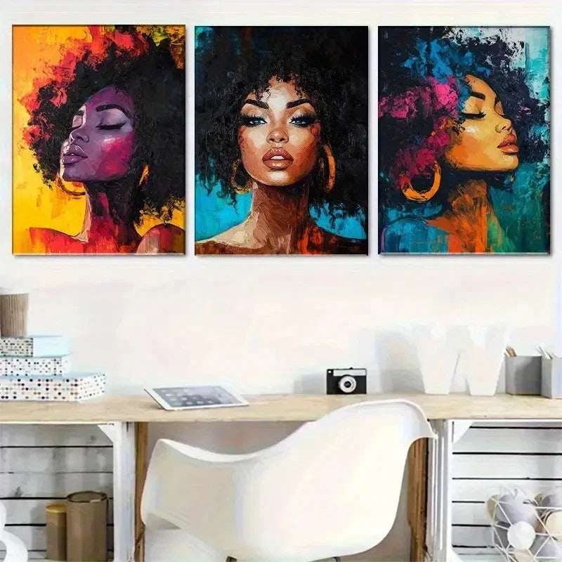3pcs Diverse Artistic Styles of Black Women Metal Print Ready to Hang Art