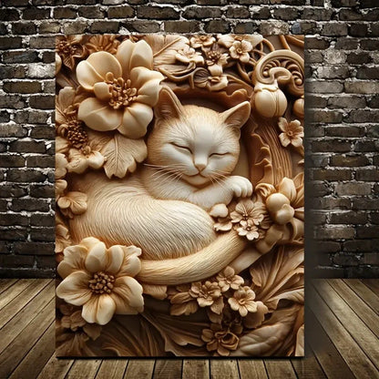 Thai Royal Cat Among Blooming Flowers 40x60cm Metal Print Ready to Hang