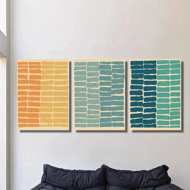 3pcs Abstract Horizontal Stripes, Metal Print Ready to Hang Art