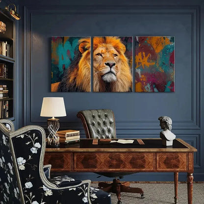 3pcs Lion Artwork Vibrant Colors Abstract Metal Print Ready to Hang Art