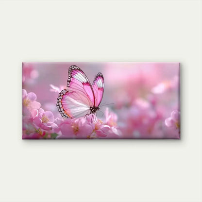 Soft Pink Butterfly & Cherry Wall Art Canvas Office Home Room Framed 120x60cm