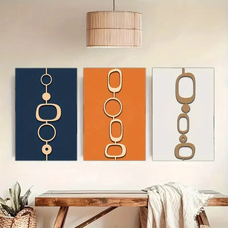 3pcs Modern Abstract Geometric Orientation Prints Metal Print Ready to Hang Art