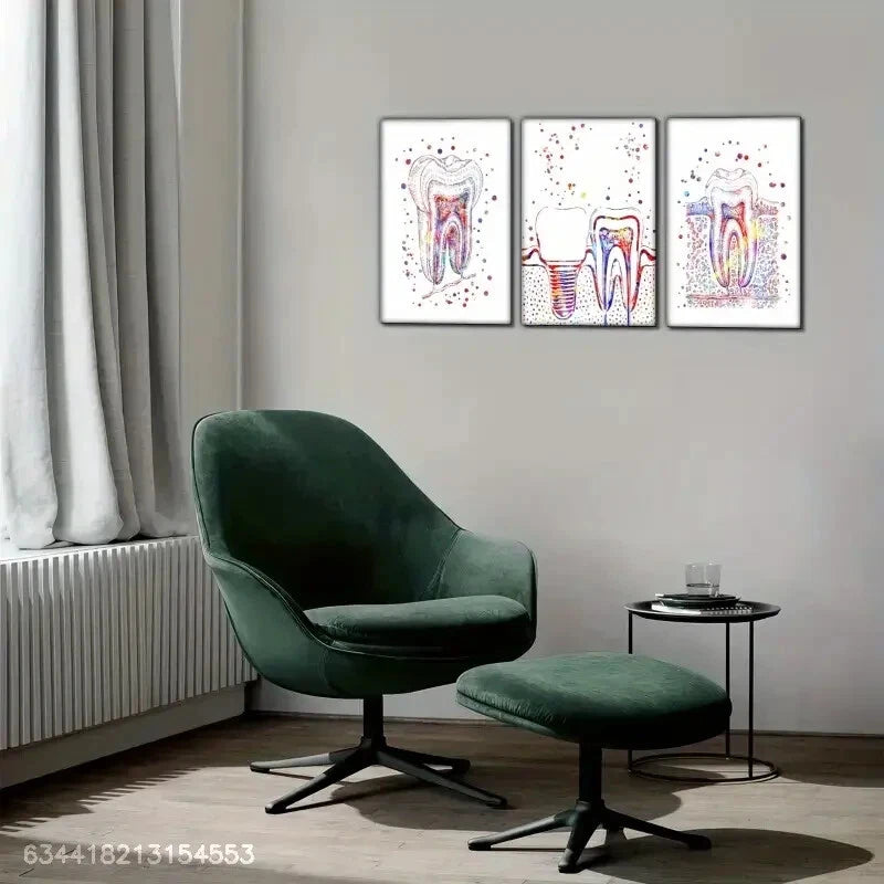 3pcs Tooth Art Decorative Poster Colorful Metal Print Ready to Hang Art