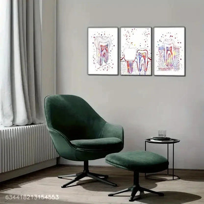 3pcs Tooth Art Decorative Poster Colorful Metal Print Ready to Hang Art