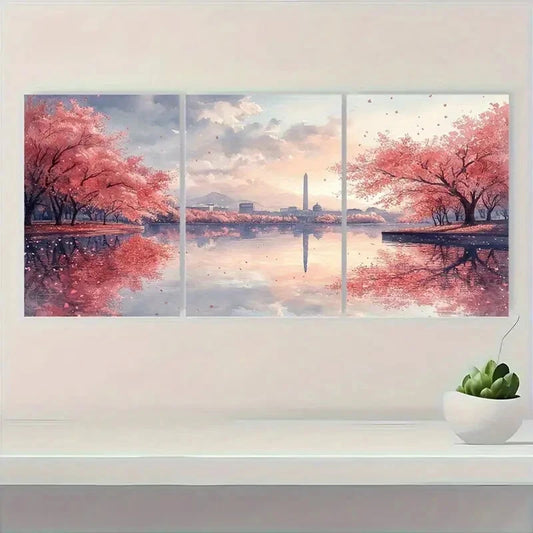 3pcs Cherry Blossom & Washington Monument Metal Print Ready to Hang Art