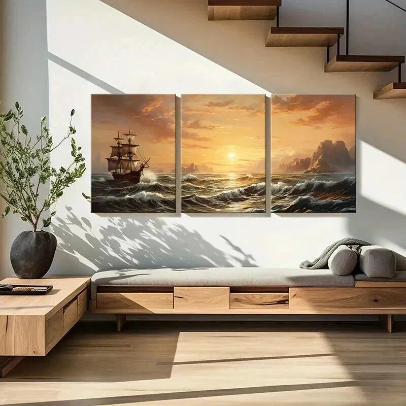 3pcs Nautical Art with Sailing and Pirate Ship  Wall Art Set Canvas Framed 40x60cm - High Quality Print 100% Australian Made Wall Canvas Ready to Hang