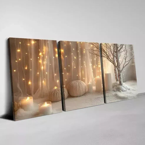 3pcs Modern Minimalist Soft lights & Candles Wall Art Canvas Unframed - High Quality Print 100% Australian Made Wall Canvas