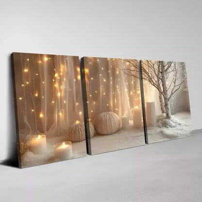 3pcs Modern Minimalist Soft lights & Candles Wall Art Canvas Unframed - High Quality Print 100% Australian Made Wall Canvas