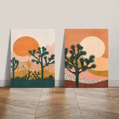 2pcs Joshua Trees Under The Setting Desert Sun Canvas Framed 50x75cm - High Quality Print 100% Australian Made Wall Canvas Ready to Hang