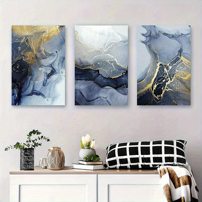 3pcs Abstract Ink and Golden Marble Metal Print Ready to Hang Art