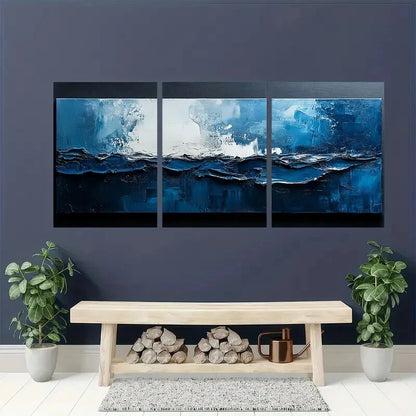 3pcs Textured Abstract Painting Black and White Metal Print Ready to Hang Art