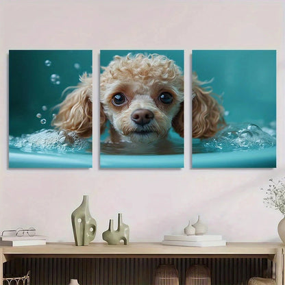 3pcs Funny Poodle Dog Animal Water Drops Metal Print Ready to Hang Art