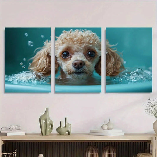 3pcs Funny Poodle Dog Animal Water Drops Metal Print Ready to Hang Art