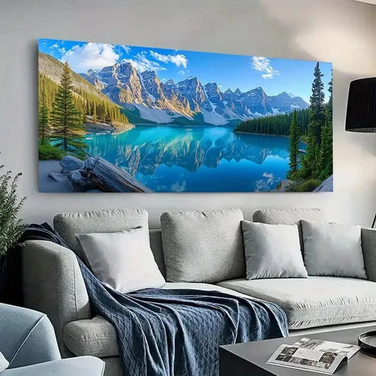 Forest Mountain with Lake wall canvas office home room framed 120x60cm - Bella Home Decor