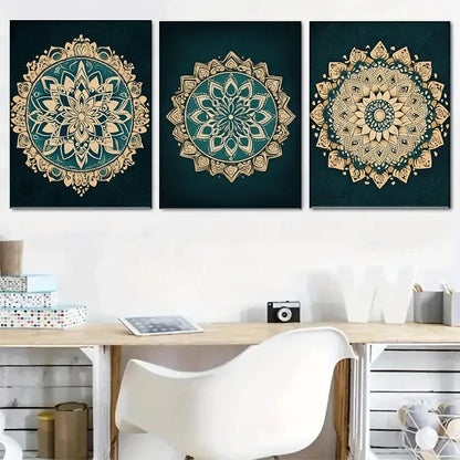 3pcs Elegant Floral and for Lotus Design Metal Print Ready to Hang Art