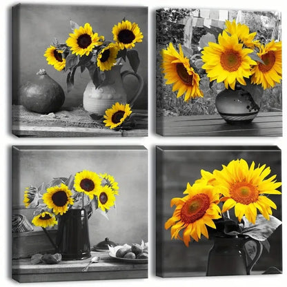 4pcs Bathroom and Home Office Wall Art Canvas Framed