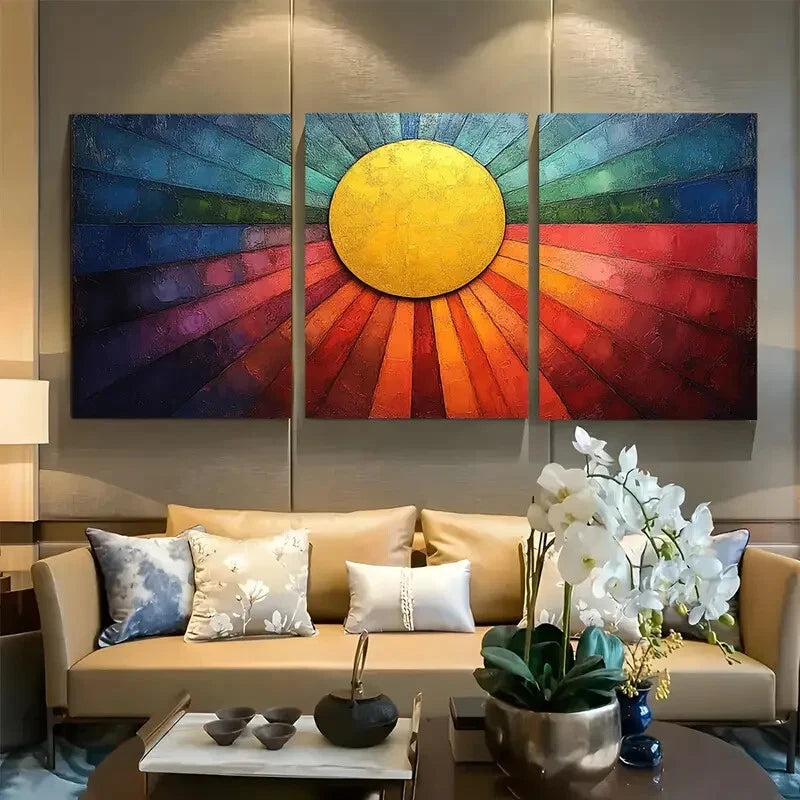 3pcs Painted Rays Color Theory Metal Print Ready to Hang Art