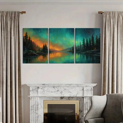3pcs Northern Lights Forest Reflection Lake Metal Print Ready to Hang Art