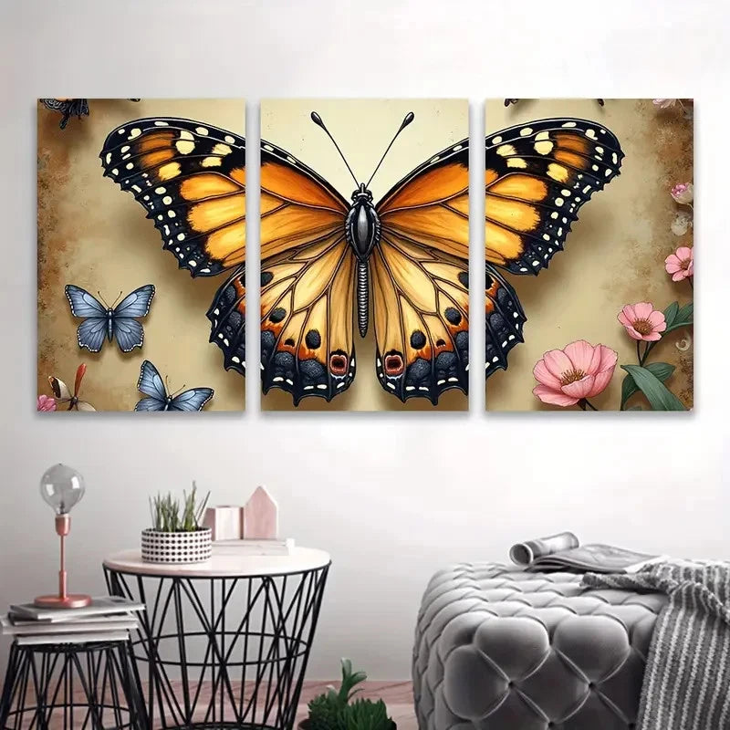 3pcs Colorful Butterfly Design Wall Art Set Canvas Framed 60x90cm - High Quality Print 100% Australian Made Wall Canvas Ready to Hang