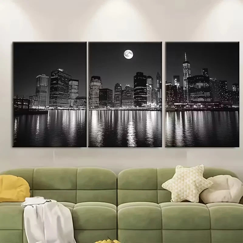 3pcs Minimalist Black and White Skyline Metal Print Ready to Hang Art