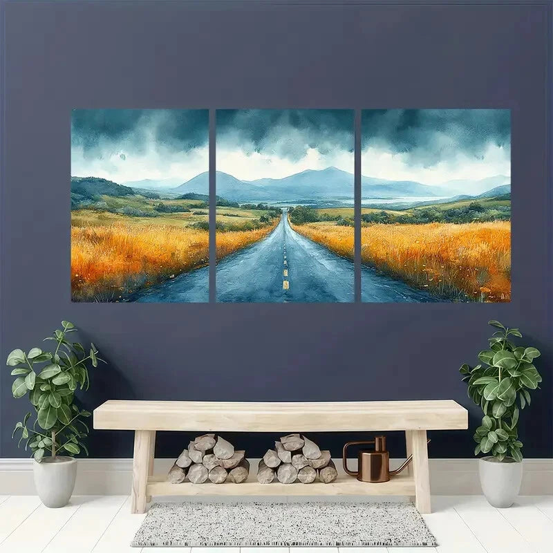 3pcs Ring of Kerry Watercolor Road Landscape Scene Metal Print Ready to Hang Art