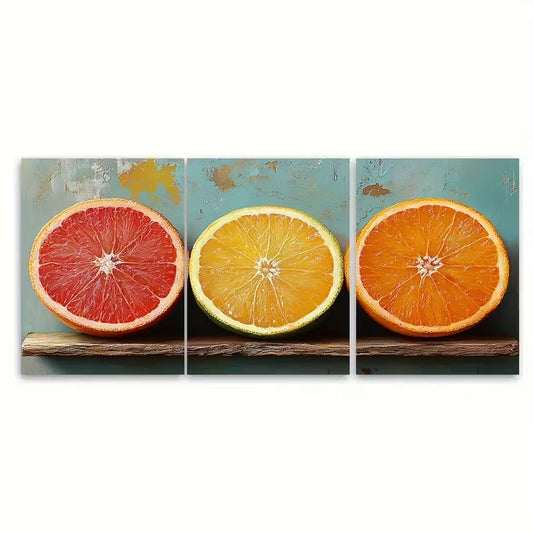 3pcs Vibrant Orange Teal Fruit Metal Print Ready to Hang Art