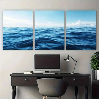 3pcs Soothing Blue Ocean Minimalist Nautical Wall Art Set Canvas Framed 60x90cm - High Quality Print 100% Australian Made Wall Canvas Ready to Hang
