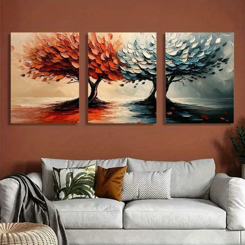 3pcs Abstract Forest Vibrant Autumn Metal Print Ready to Hang Art