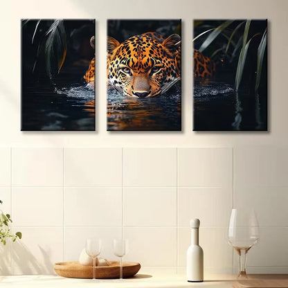 3pcs Luxurious Swimming Leopard Wall Art Set Canvas Framed 50x70cm - High Quality Print 100% Australian Made Wall Canvas Ready to Hang