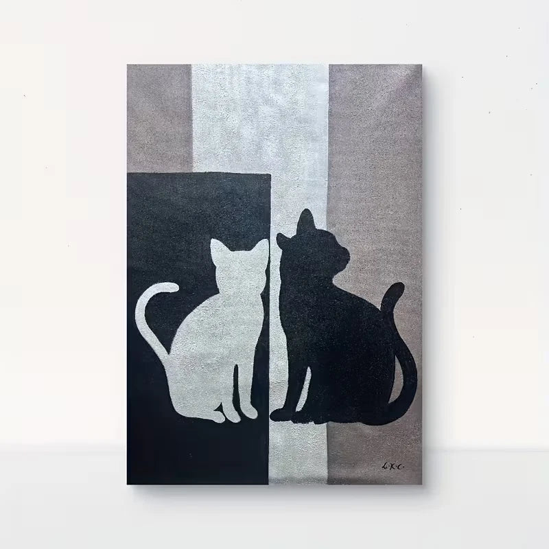 Black & White Cats Symbolizing Opposites Metal Print Ready to Hang