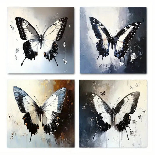 4pcs Elegant Butterfly Wall Art Canvas Framed
