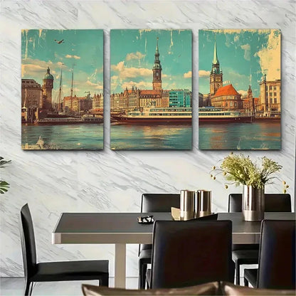 3pcs Hamburg Germany Travel Vintage Poster Metal Print Ready to Hang Art