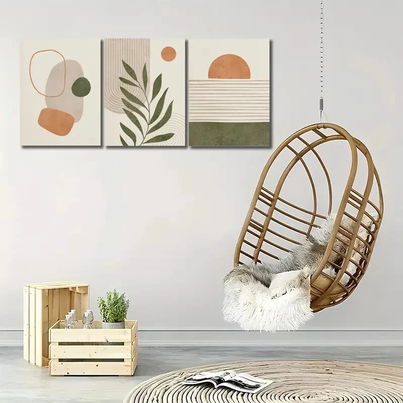 3pcs Abstract Green Tropical Leaves Geometric Art Metal Print Ready to Hang Art