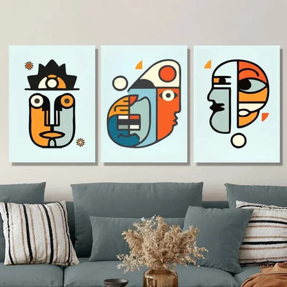 3pcs Abstract Cartoon Human Face Metal Print Ready to Hang Art