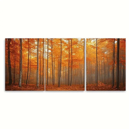 3pcs Abstract Autumn Forest Orange Brown Toned Wall Art Set Canvas Framed 40x60cm - High Quality Print 100% Australian Made Wall Canvas Ready to Hang