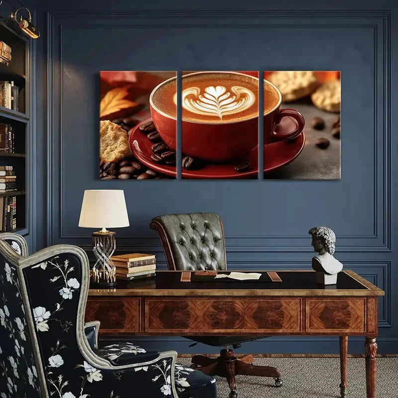 3pcs Artistic Coffee Latte Art Warm Beverage Metal Print Ready to Hang Art