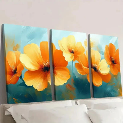 3pcs Yellow Flowers Abstract Giclee AG\ Wall Art Set Canvas Unframed - High Quality Print 100% Australian Made Wall Canvas
