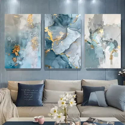 3pcs Abstract Canvas Art with Golden Wall Art Set Canvas Framed 60x90cm - High Quality Print 100% Australian Made Wall Canvas Ready to Hang