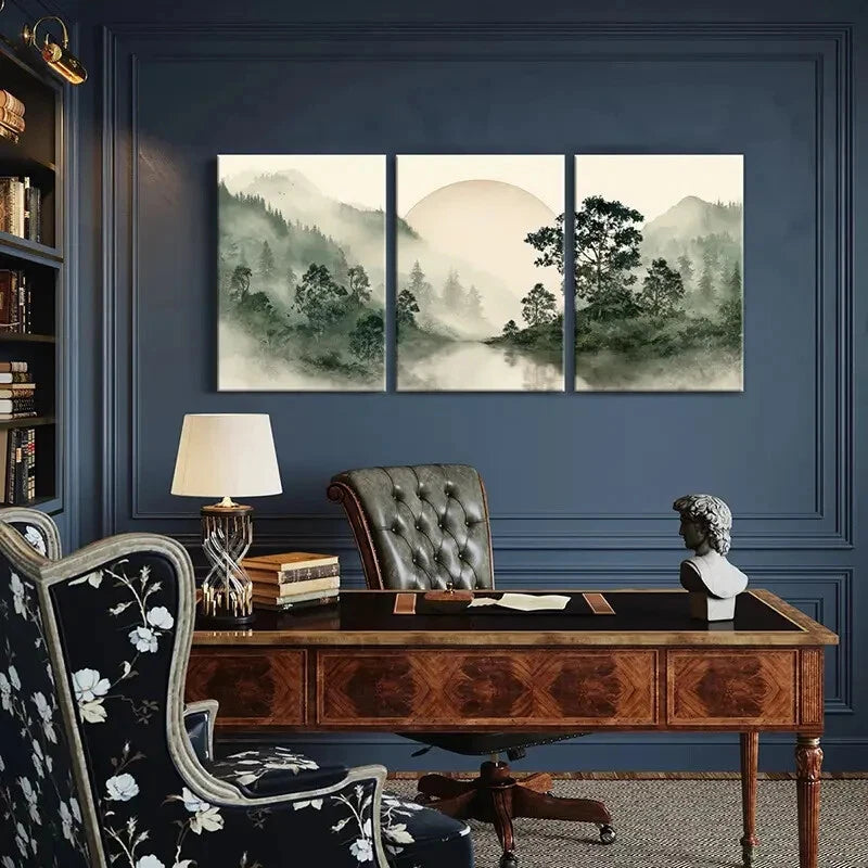 3pcs Misty Mountain Landscape Serene Forest Metal Print Ready to Hang Art