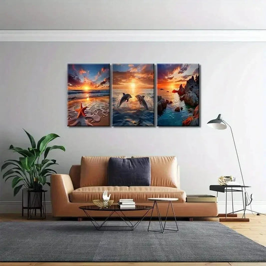 3pcs Pictures Starfish Dolphin Posters Prints Metal Print Ready to Hang Art