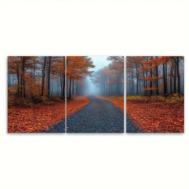3pcs Mystic Foggy Autumnal Woodland Metal Print Ready to Hang Art