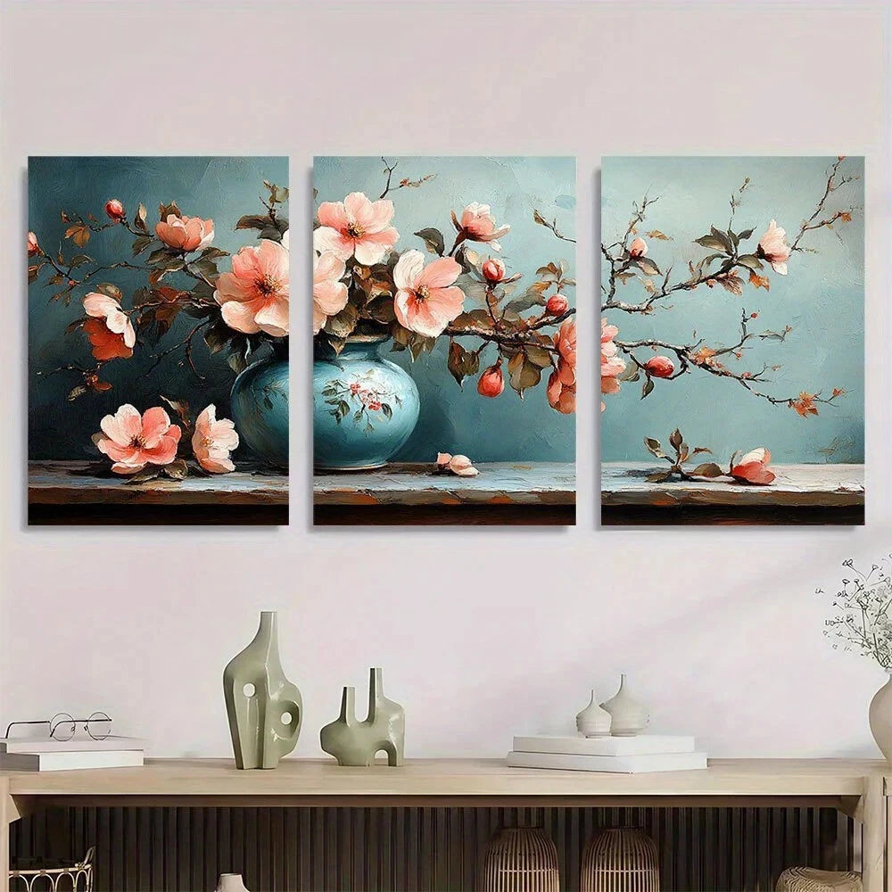 3pcs Fashion Mosaic Painting Flowers Pot Metal Print Ready to Hang Art